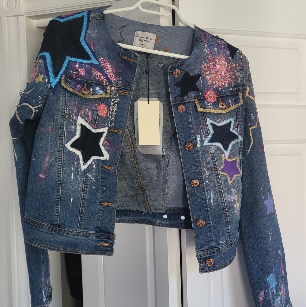 Kensie Denim Embellished Blue Star Jean Jacket